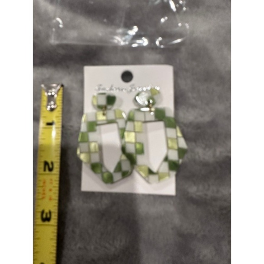 Fashion‎ Jewelry Dangle Drop Earrings Green White Checkered Statement